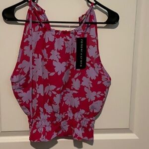 Paper Crane Pink and Silver Sleeveless Crop Tank Top